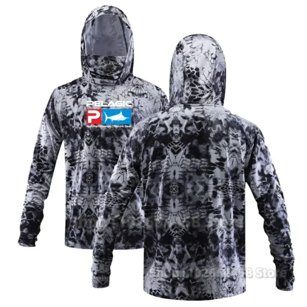 PELAGIC Fishing Shirts Upf 50 Men Long Sleeve Hooded Face Cover Fishing Clothes Camisa De Pesca UV Protection Face Mask Hoodie - Image 3