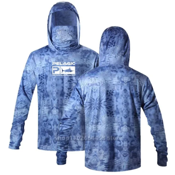 PELAGIC Fishing Shirts Upf 50 Men Long Sleeve Hooded Face Cover Fishing Clothes Camisa De Pesca UV Protection Face Mask Hoodie - Image 4