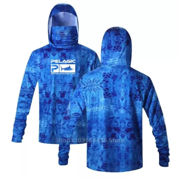 PELAGIC Fishing Shirts Upf 50 Men Long Sleeve Hooded Face Cover Fishing Clothes Camisa De Pesca UV Protection Face Mask Hoodie - Image 2